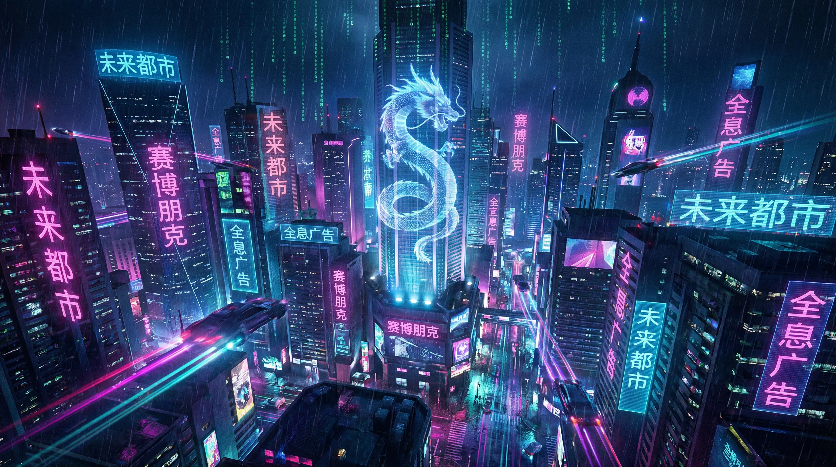 澳门新葡京霓虹都市赛博朋克城市夜景